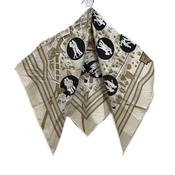 HERMES Carre 90 - Beige Black White Scarf 328-072525 - Picture 1 of 6